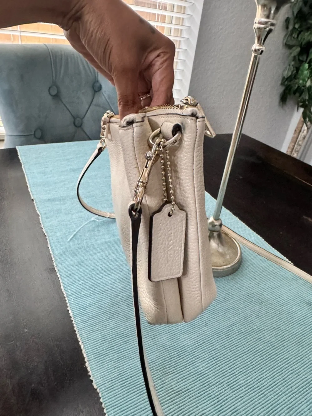 Coach Cream Pebbled Leather Double Zip Crossbody